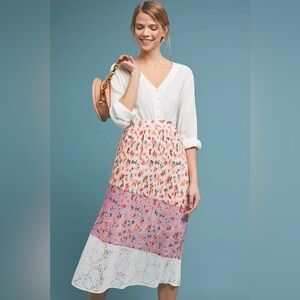 Anthropologie Laia Pleated Floral Midi Skirt XS